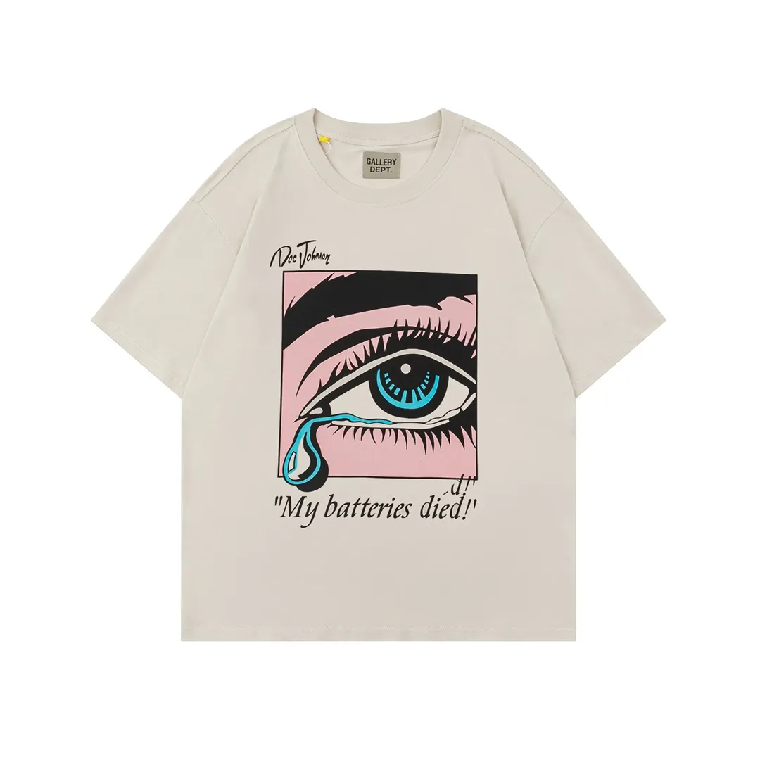Model D106 Gallery dept European and American washed trendy brand printed high street T-shirt, same style for men and women, red hot stamping and offset printed letters, after washing and shaping, it will not change shape and will not pill, comfortable and breathable, apricot color S to XL, p106